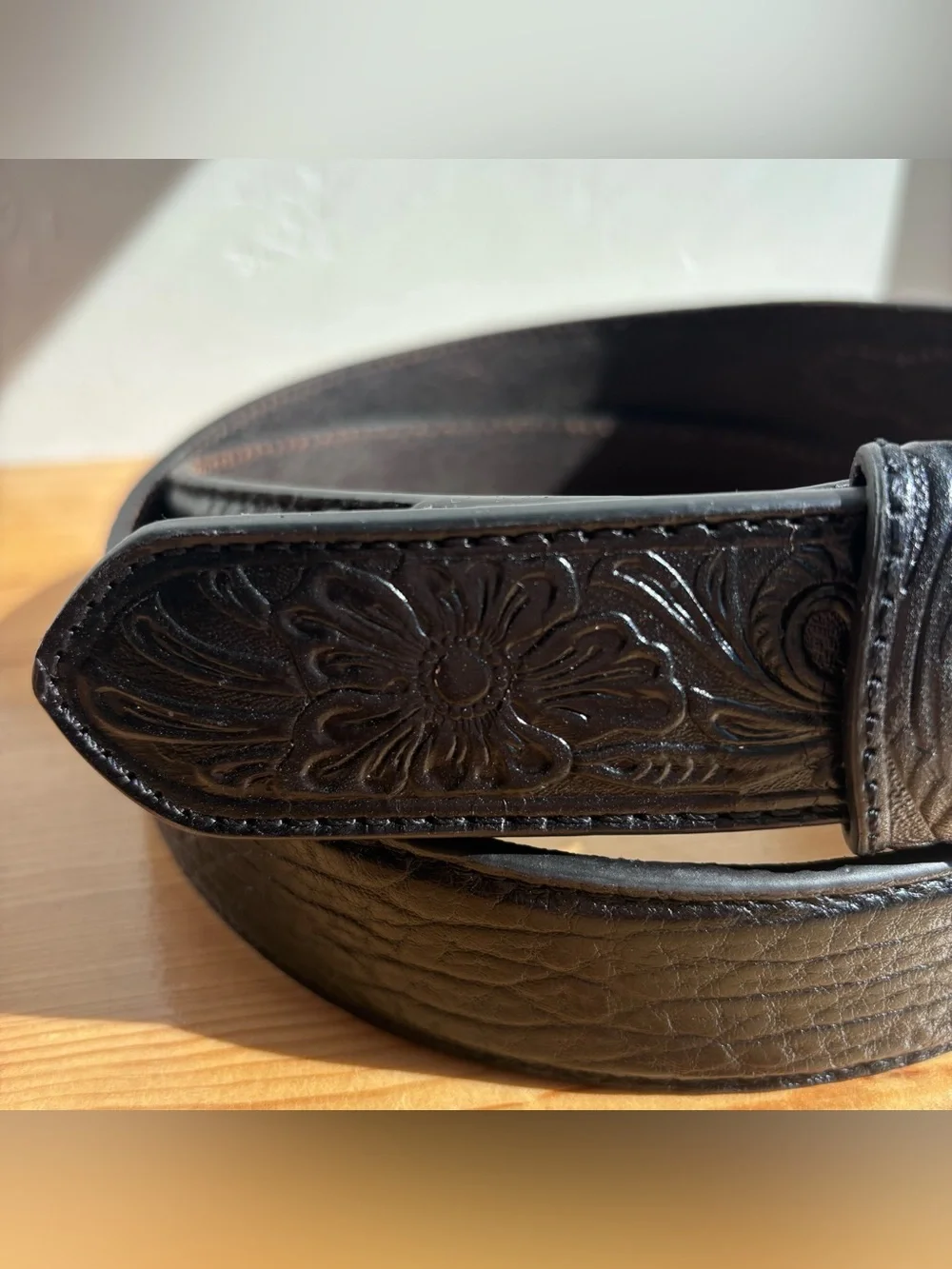 Nocona Mens Black Bullhide Leather Belt Western Tooled Embossed N2438901 Sz 46